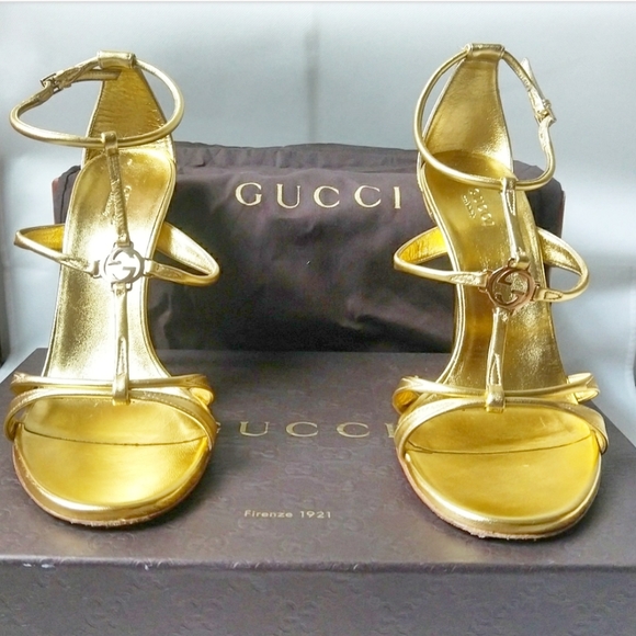 Gucci Shoes - ✨GOLD GUCCI✨GG LOGO HEELS GOLD strappy STILETTOS